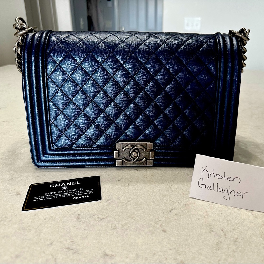 Authentic Chanel Caviar Metallic/Iridescent Boy Bag Medium- Rare and gorgeous!